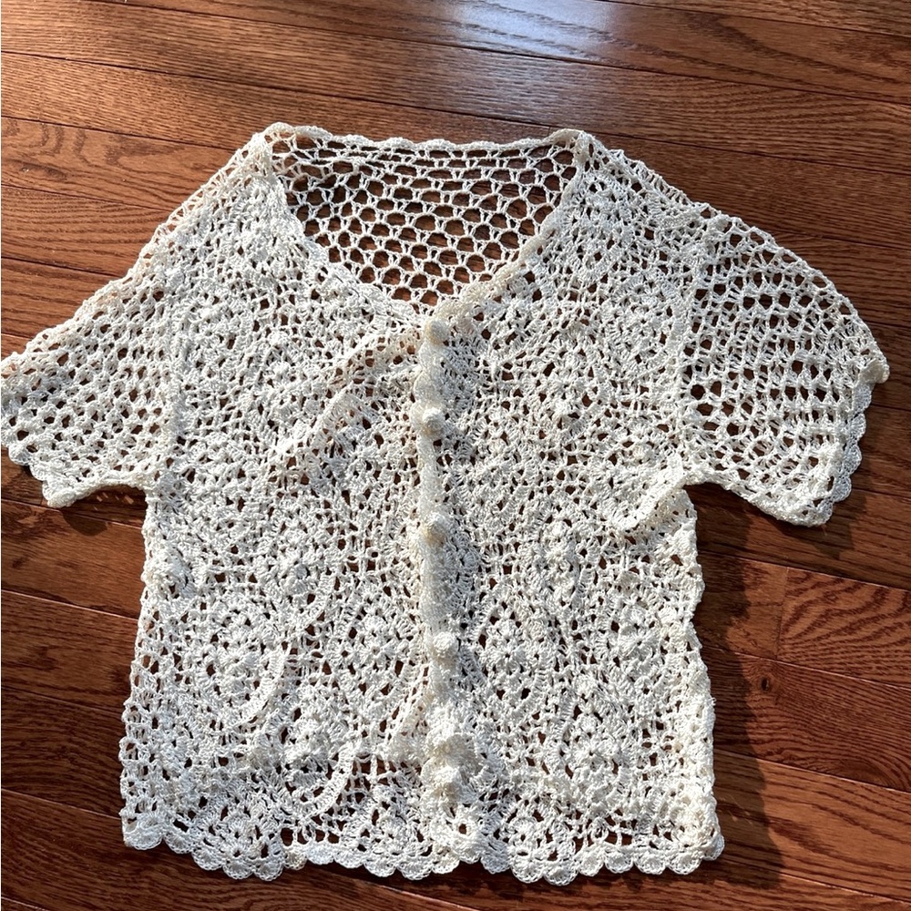 Crochet Lace Short Sleeve Cardigan